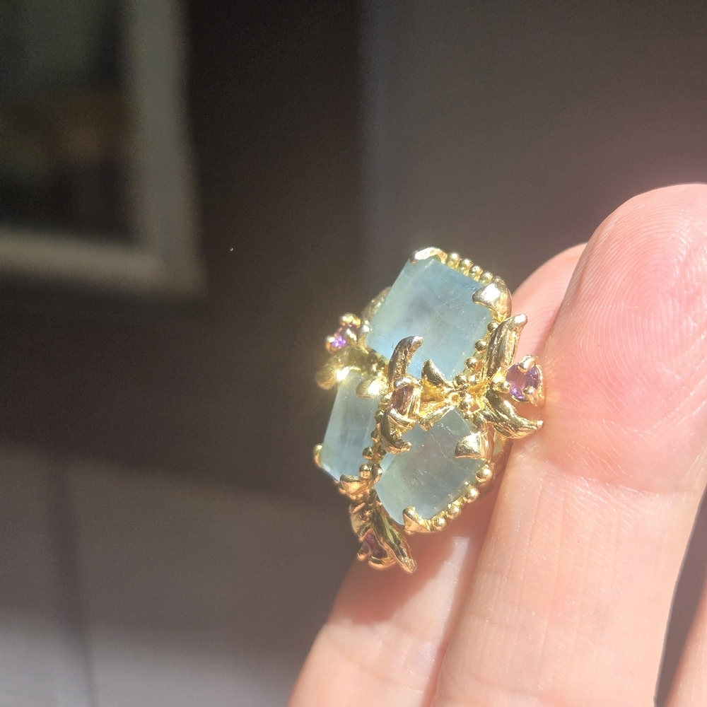 HOST PICK! 🎉🎊 Aquamarine & Amethyst sterling & gold ring sz7.75 - Picture 7 of 10
